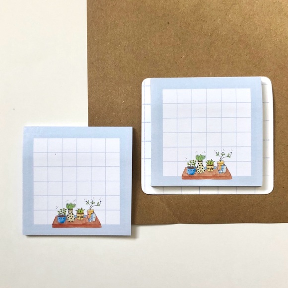 🏷️ handmade bookshelf plant blue grid kawaii sticky notes - Picture 13 of 14